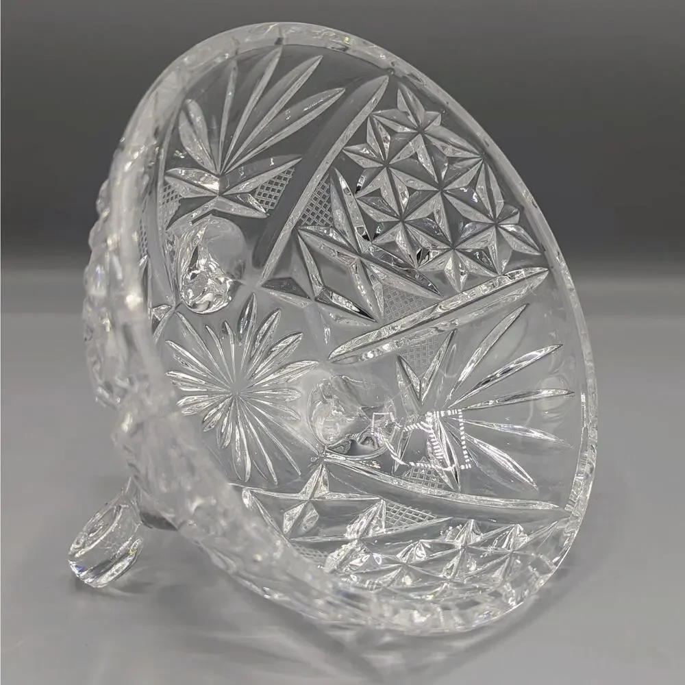 Vintage Cut Crystal Covered Candy Dish 3 Footed Lidded Bowl Pinwheel Starburst